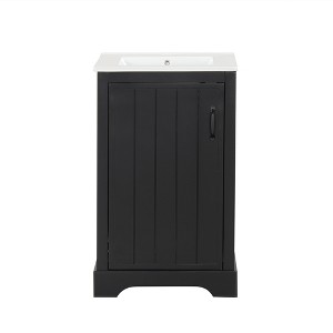 Gulches 20 in 18 in Undermount Rectangular Bathroom Sink in Black MDF Ceramic with Soft Close Door Storage Rack Adjustable Shelf - 1 of 4