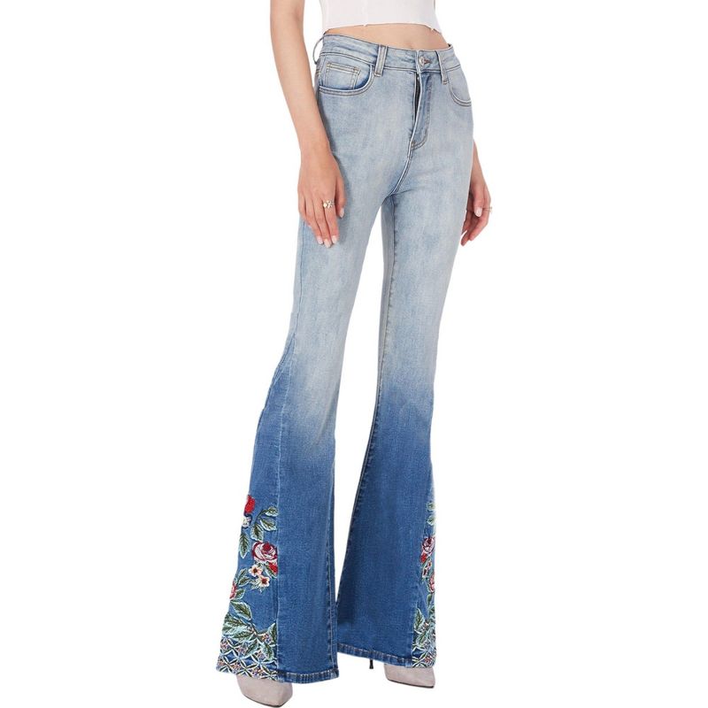 Anna-Kaci Women's Classic Retro High Waist Long Denim Bell Bottom Jeans, 1 of 6