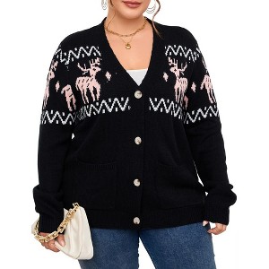 Women's Plus Size Ugly Christmas cardigan Long Sleeve Holiday Sweaters with Cute Patterns - 1 of 4