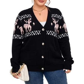 Whizmax Women's Plus Size Ugly Christmas cardigan Long Sleeve Holiday Sweaters with Cute Patterns