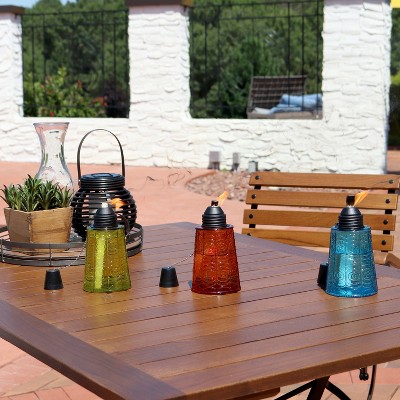 Multicolor Glass Tabletop Torches with Fiberglass Wicks - Set of 3