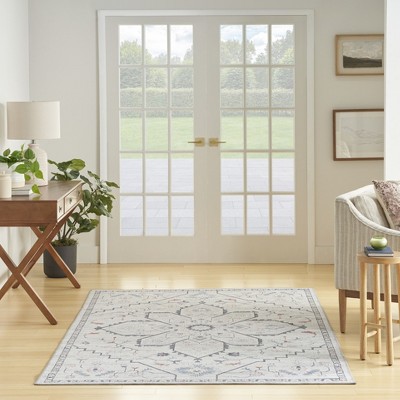 Nicole Curtis Blue Floral Cotton Synthetic 5' x 7' Area Rug