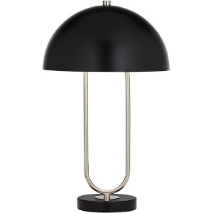360 Lighting Keo 22" High Small Modern Accent Table Lamp Twin USB Port Silver Brushed Nickel Finish Metal Single Black Dome Shade Living Room Charging - 1 of 4