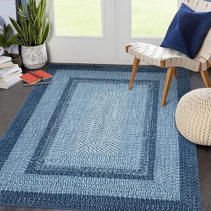 coucheta 5x7 Area Rug, Washable Braided Rug for Living Room, Vintage Print Carpet, Low Pile Non-Shedding Kitchen Rugs with Non Slip,Gray&Blue - 1 of 4