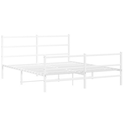 vidaXL White Metal Bed Frame with Headboard/Footboard - Steel Double Bed for Bedroom/Guest Room