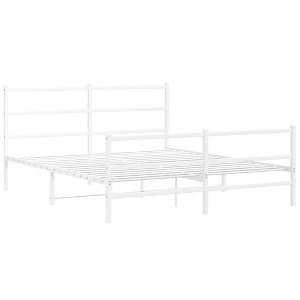 vidaXL White Metal Bed Frame with Headboard/Footboard - Steel Double Bed for Bedroom/Guest Room - 1 of 4