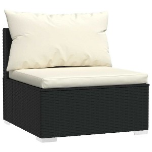 vidaXL Patio Sectional Sofa Outdoor Modular Sofa Chair with Cushions PE Rattan - Black and Cream - 1 of 4