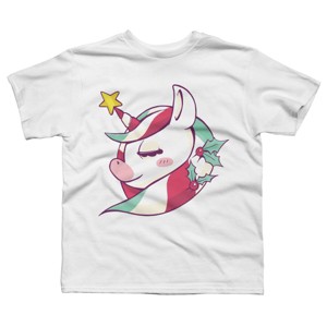 Boy's Design By Humans Striped Christmas Unicorn By rasok T-Shirt - 1 of 3