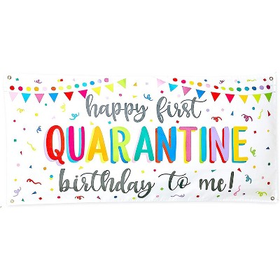  Blue Panda "Happy First Quarantine Birthday to Me" Confetti Banner Party Decoration Photo Booth Backdrop 4x2FT 