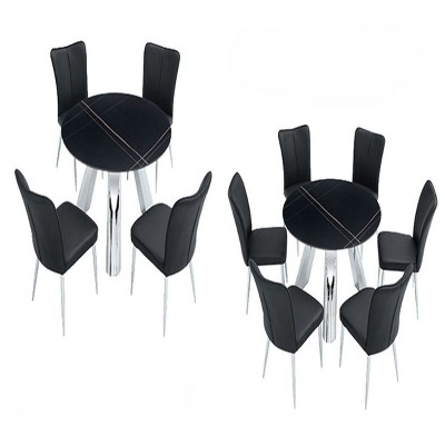 Infurnic Dining Sets Dining Table and Chair Set Mirror-polished Stainless Steel Base 4 Chairs Modern Luxury Round , Black, 42"*42"*29.5"