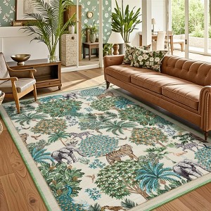 Modern Jungle Animals Area Rug Ultra Thin Low Pile Rug for Bedroom Bedroom Machine Washable Stain Resistant Non Slip Mat for Living Nursery Playroom - 1 of 4