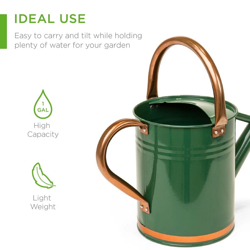 Best Choice Products 1-Gallon Galvanized Steel Watering Can for Gardening w/ O-Ring, Top Handle, Copper Accents, 3 of 8