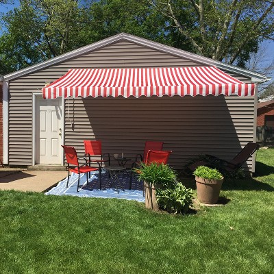 ALEKO Motorized Retractable Red and White Striped Patio Awning