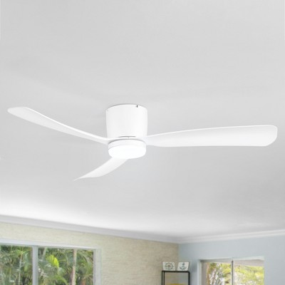 Airsurfer 52'' Color-Changing Integrated LED Flush Mount Matte White with White Blades Ceiling Fan With Light - Remote Included ( 3 -Blade )