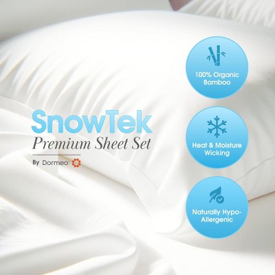 Dormeo SnowTek Cooling Organic Bamboo Rayon Bed Sheets Set - Deep Pockets, Hypoallergenic