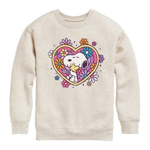 Boys' - Peanuts - Hug Heart Flower Graphic Long Sleeve Fleece Sweatshirt - 1 of 4