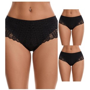 INSPIRE CHIC 3 Packs Women's Mid Rise Breathable Soft Lace Overlay Underwear Seamless Hipster Briefs - 1 of 4