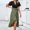 Coolmee Women's Summer Dress V-Neck Flared Sleeve Color Block Dresses Front Split Ruched Casual Midi Dress with Belt - 2 of 4