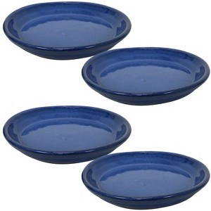 Sunnydaze Outdoor/Indoor High-Fired Glazed UV- and Frost-Resistant Ceramic Flower Pot Planter Saucers - Imperial Blue - 1 of 4