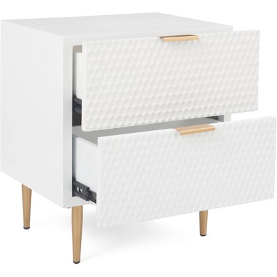 White Honeycomb 2-Drawer Side Table with Gold Accents