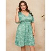 Women's Plus Size Boho Floral V Neck Ruffle Short Sleeve Dress Elastic High Waist A Line Dress - 3 of 4
