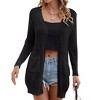 Womens Sweater Cardigan Open Front Mesh Sweater with Side Pocket Ribbed Cuff Sweater Knit Beach Cover Ups - 4 of 4