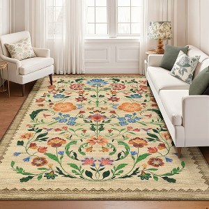 Washable Rugs for Living Room, Non Slip Floral Area Rug - 1 of 4