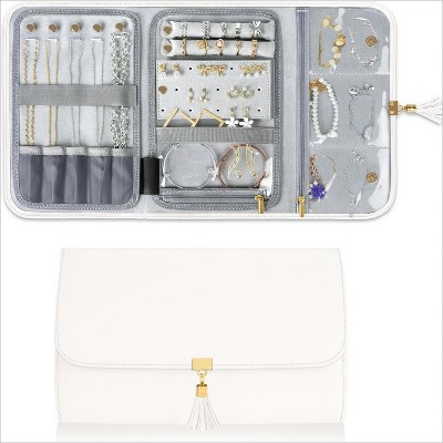 Jewelry Travel Organizer , Portable Leather Jewelry Storage Roll Bag Envelope Clutch