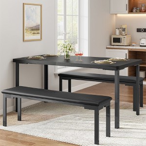 WhizMax 3 Pieces Dining Room Table Set for 4, Kitchen Table Set with 2 Upholstered Benches, Modern Dining Table Chair for Home, Apartment, Black - 1 of 4