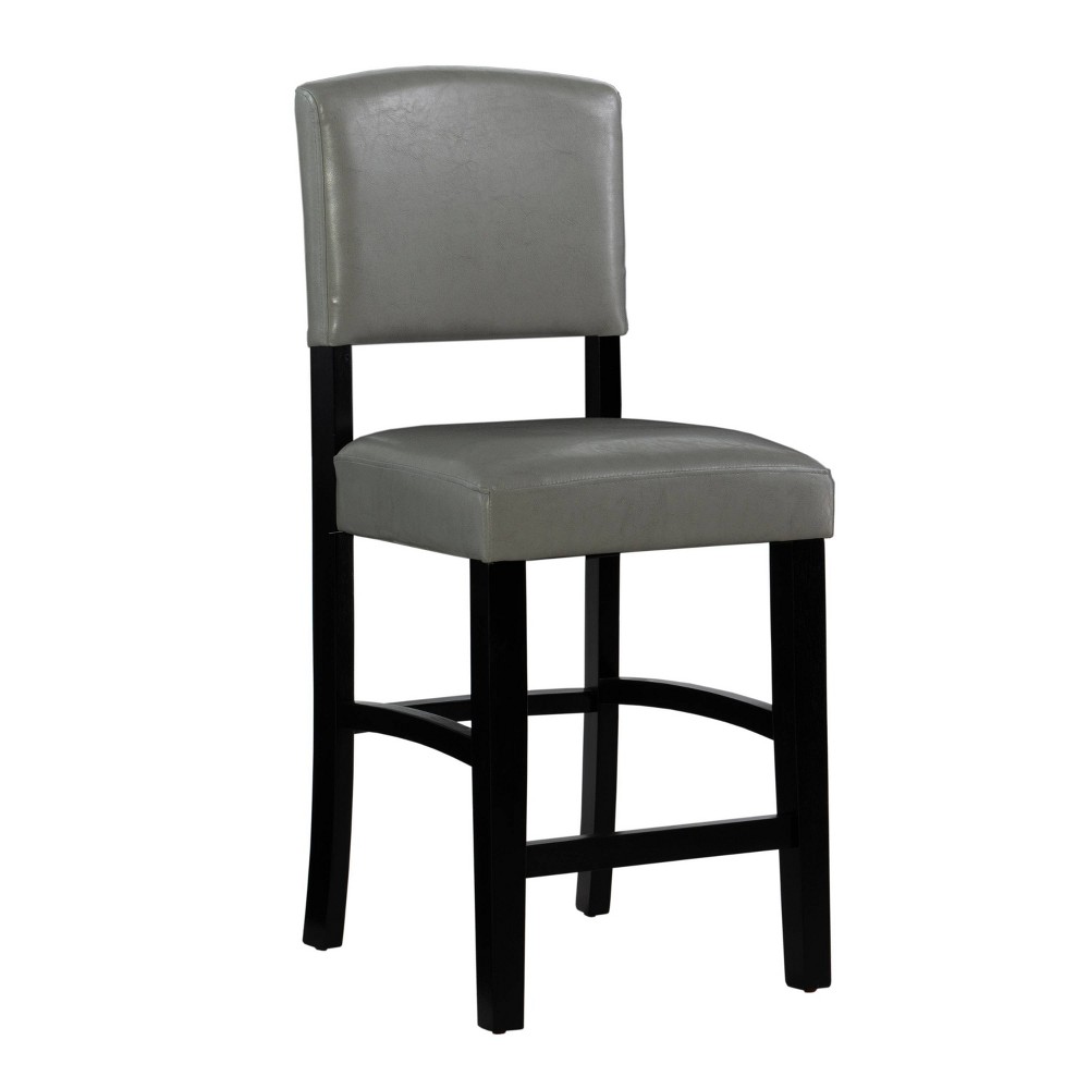 24" Monaco Padded Back and Seat Faux Leather Counter Height Barstool Gray - Linon: Rubberwood Frame, Footrest