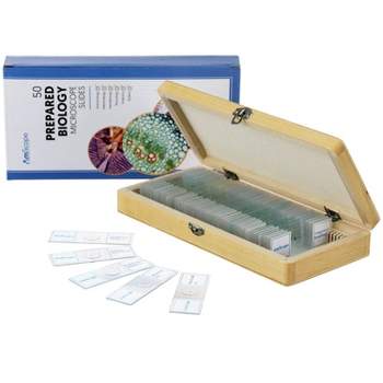 50pc Set of Prepared Biological Glass Slides in a Wooden Storage Box - AmScope