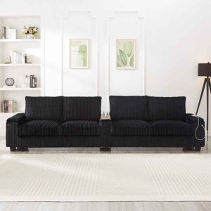 4-Seater Sofa Couch with Hidden Arm Storage, Sofa with USB Ports and Flip-Top Cup Holders, Corduroy Sofa with Plywood Frame - Koiai - 1 of 4