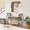 Upholstered Entryway Bench, Famrhouse Shoe Rack Indoor Accent Seating Bench With Padded Seat, Metal Frame Support, For Living Room, Entryway - 3 of 4