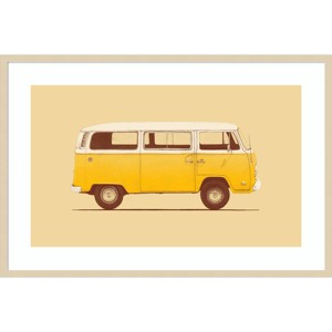 41"x28" Yellow VW Van by Bodflorent Wood Framed Wall Art Print Brown - Amanti Art - 1 of 4