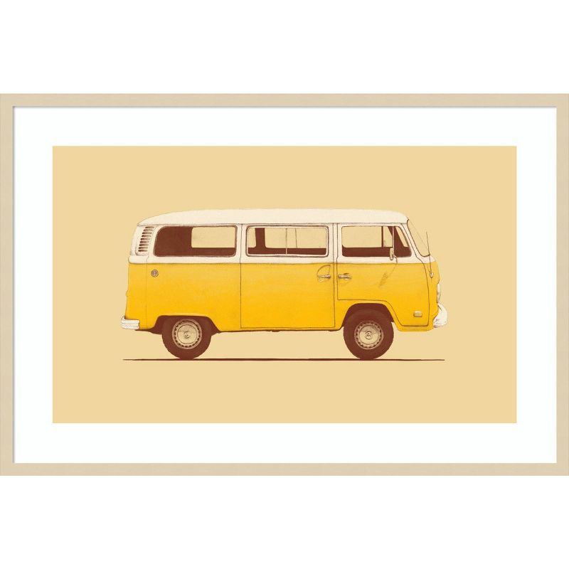 41&#34;x28&#34; Yellow VW Van by Bodflorent Wood Framed Wall Art Print Brown - Amanti Art, 1 of 11