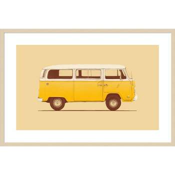 41"x28" Yellow VW Van by Bodflorent Wood Framed Wall Art Print Brown - Amanti Art