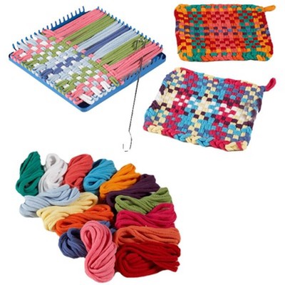 HearthSong Hook and Loop Potholder Set with Loom, Weaving Hook, and 115 Cotton Loops for Three Potholders