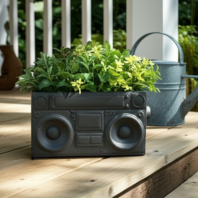 Ceramic Boombox Planter - Retro-Inspired Dolomite Decorative Pot for Home & Garden - 7" Gray