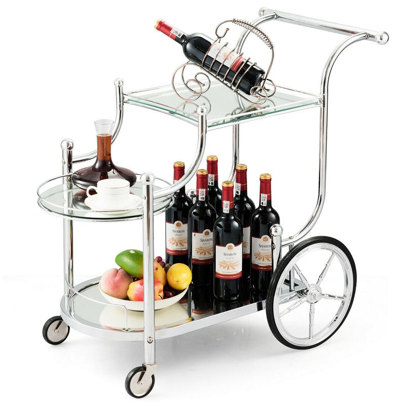 Costway Kitchen Cart  Tea Cart Glass Shelves & Metal Frame with Wheels, 1 of 11