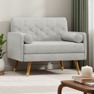 Mid-Century Modern Club Chair with Plush Cushions and Gold-Tipped Legs - 1 of 4