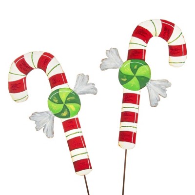 Round Top Collection 37.5 Inch Candy Candy Canes Set Christmas Pinwheel Wrapped Decorative Garden Stakes