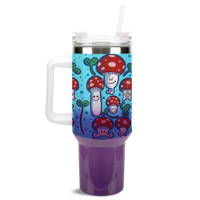 100 North Cartoon Mushroom & Worm Friends 40 oz. Stainless Steel, Large Water Bottle Coffee Mug, Spill & Leak Resistant, Thermal Travel Tumbler with