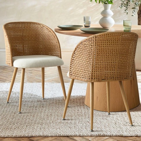 Rattan Curved Back Dining Chairs Set Of 2 modern Armless Linen Upholstered Cane Dining Chair double Layer Rattan Back Side Chairs cuddlewood Target