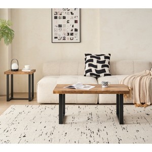 Spassway Vintage Walnut Wood Rectangle Coffee Table for Living Room Small Tea Table for Waiting Room Mid-Century Modern Sofa Table with Metal Legs - 1 of 4