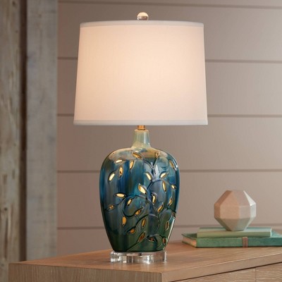 Blue Ceramic Table Lamp with White Fabric Shade