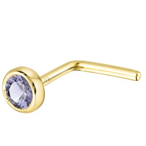 Jewelry Avalanche 22G 14K Gold Bezel-set Tanzanite L-shape Nose Stud - 1 of 3