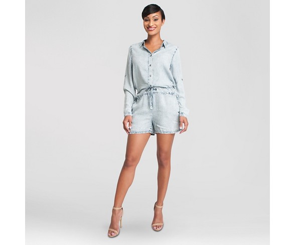 Women's Acid Wash Romper Light Blue S  - Poetic Justice