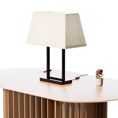 Infibrite 22" Modern Rectangular Table Lamp with Fabric Shade E26 Bulb Compatible Sleek Design: Torchiere Style, Linen Shade, ETL Listed
