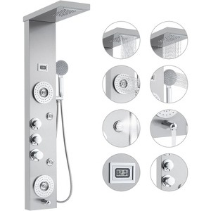 Stainless Steel Shower Panel Tower System, LED & Display Shower Panel Tower, 6 Shower Modes, Rainfall, Waterfall - 1 of 4