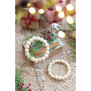 Hachikiko 6.7" White Boiled Wool Wreath with Hanger - Winter Christmas Tree Ornament, Cozy Holiday Decor,set of 6 - 1 of 4